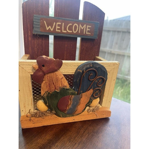 Wooden Ships Accessories - Rustic Wooden Rooster Mail Organizer Holder Farmhouse Wall Decor "Welcome"